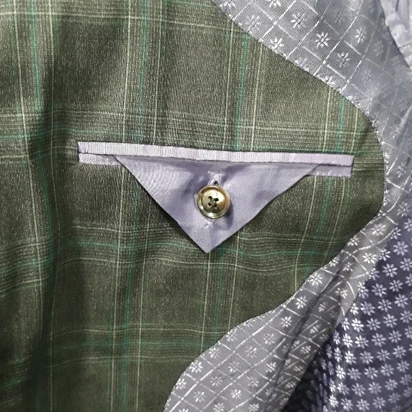 Ted Baker London grey wool sportcoat with turquoise stripes. Purple lining. 36R